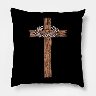 A wooden cross with a crown of thorns Pillow