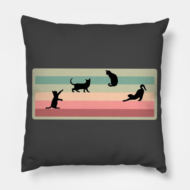 Cat Silhouettes in a Stripey Background with Pistachio color border Pillow by Off the Page