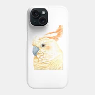Watercolor citron-crested cockatoo portrait - Exotic painting Phone Case