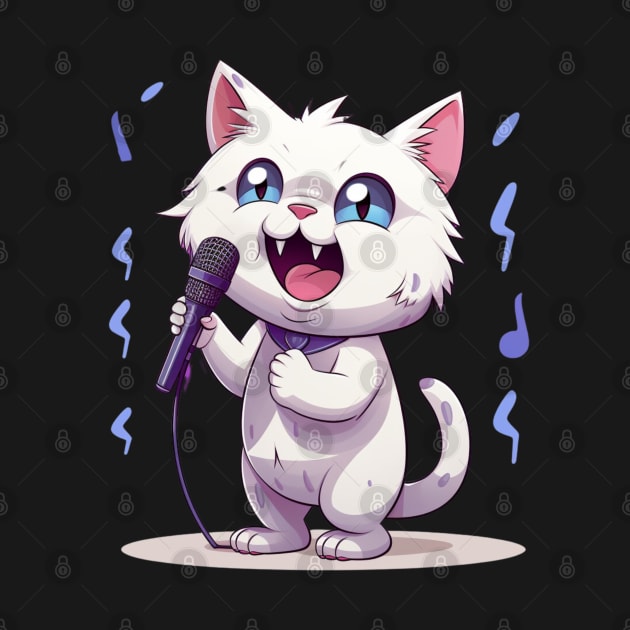 Kawaii white Cat singing by NatashaCuteShop