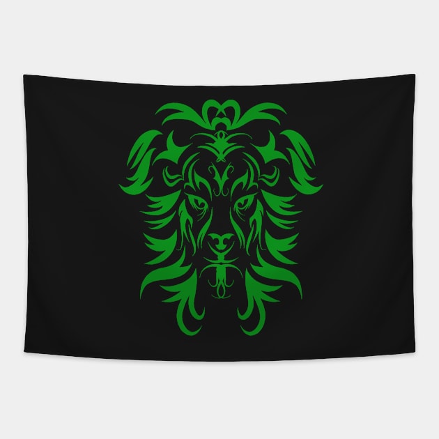 Tribal Tattoo Art Green Lion Head Tapestry by Atteestude