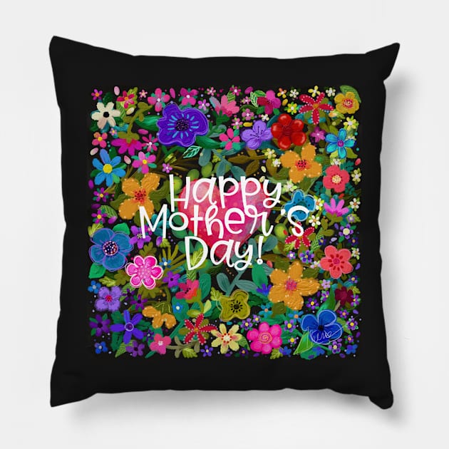 Happy Mother's Day Boho Flowers by Cherie's Art(c)2021 Pillow by CheriesArt