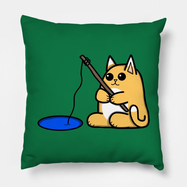 Gone Fishin’ Cat (Large Print) Pillow by Aeriskate