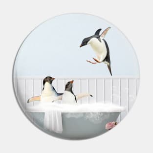 Penguins in a Vintage Bathtub Pin