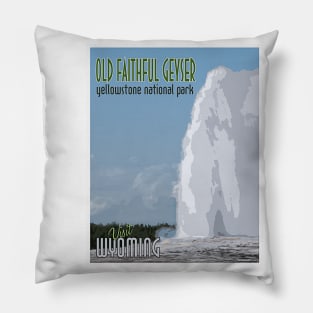 Old Faithful retro travel poster Pillow