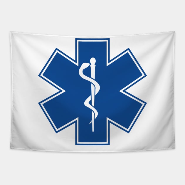 Star of Life EMT EMS Health Care Rod of Asclepius Blue Medical Symbol Tapestry by hobrath