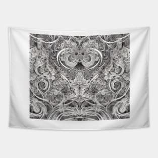 Grayscale Aesthetic Fractal Artwork - Black and White Abstract Drawing Tapestry