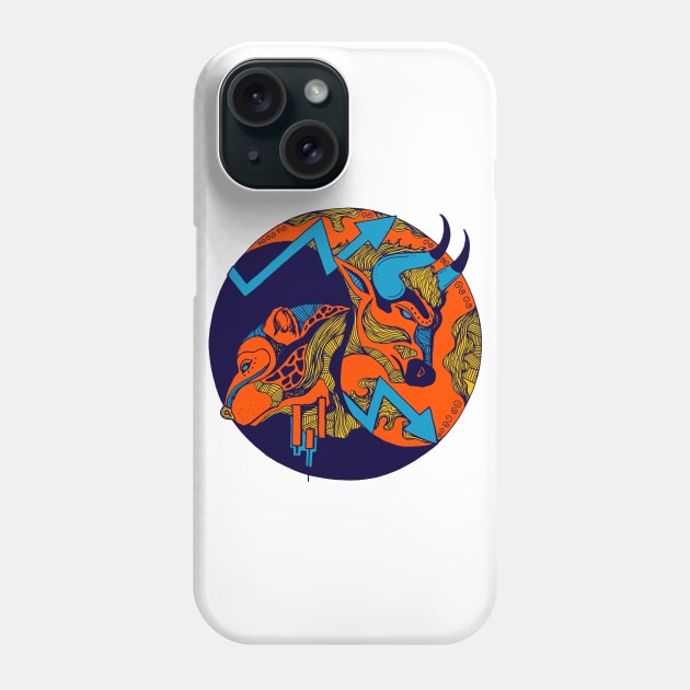 Orange Blue Bull and Bear Phone Case by kenallouis