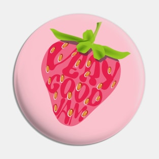 Very Good Jam - Red Strawberry with Red Lettering Pin