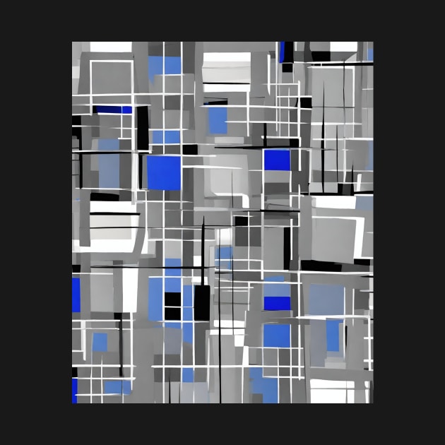 Blue Gray Black And White Abstract Rectangles by EdwinPlenzler