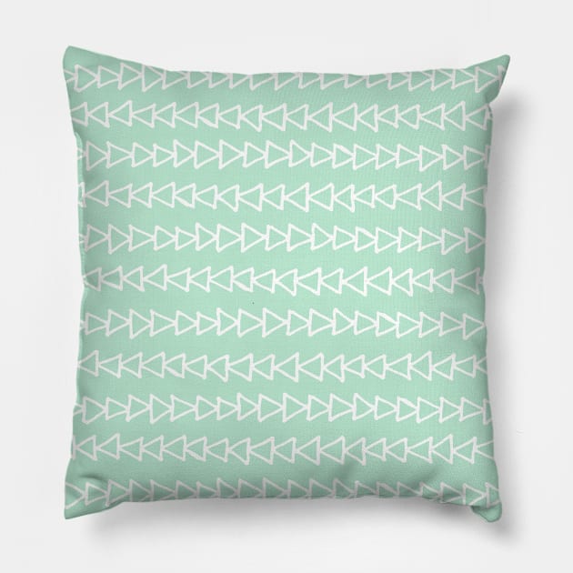 Mint Green and White Hand Drawn Triangles Pattern Pillow by dreamingmind