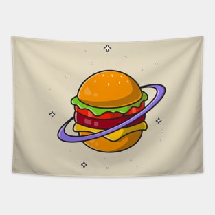 Burger Planet Cartoon Tapestry