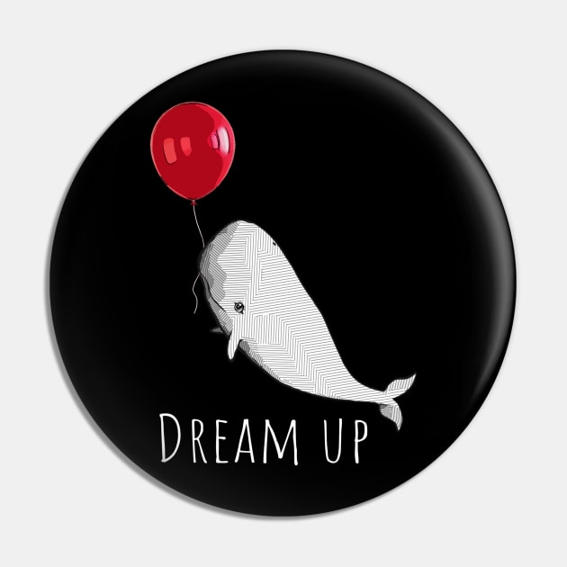 A white whale with geometric striped pattern and red balloon Pin by Collagedream