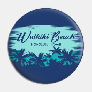 Waikiki Beach Honolulu Hawaii Retro Beach Landscape with Palm Trees Pin