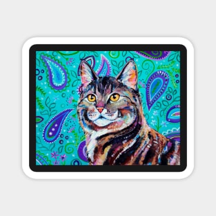 Tabby on Paisley - Cat portrait Magnet