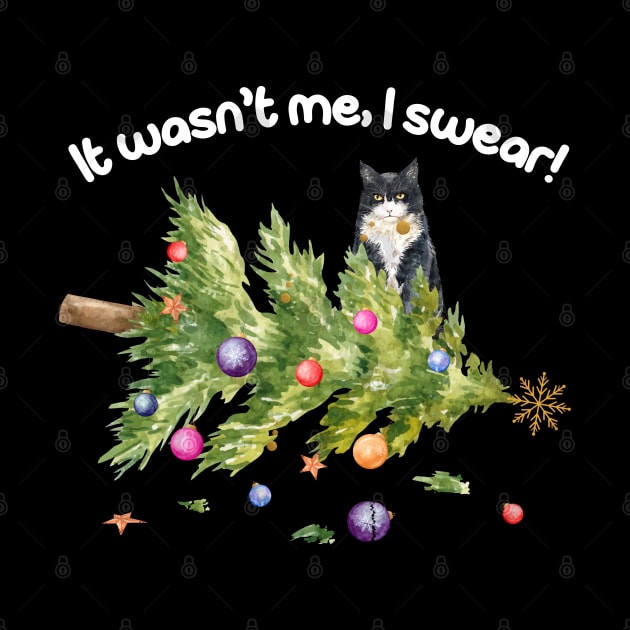 It wasn't me, I swear! Funny Cat With Fallen Christmas Tree Cat Lover Christmas Gift by BadDesignCo