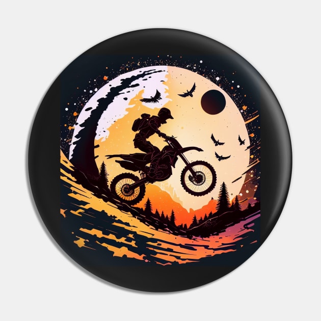 Dirt bike stunt w/moon orange Pin by KoolArtDistrict