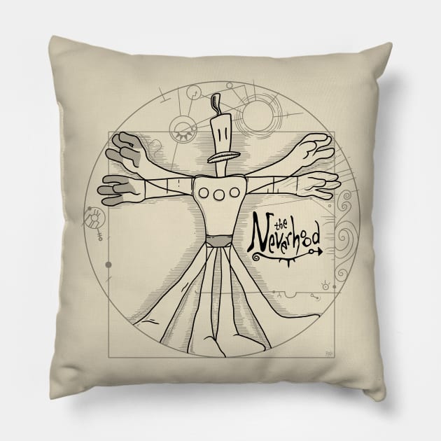 The Vitruvian Klaymen black Pillow by FbsArts