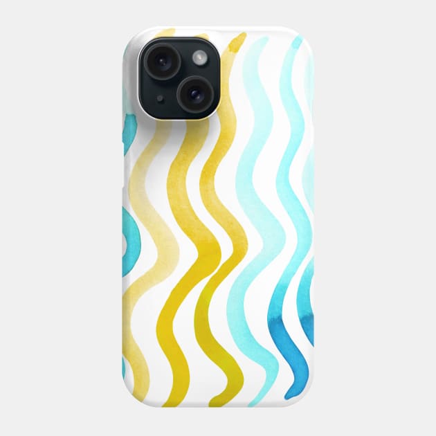 Wavy lines - yellow and aqua Phone Case by wackapacka