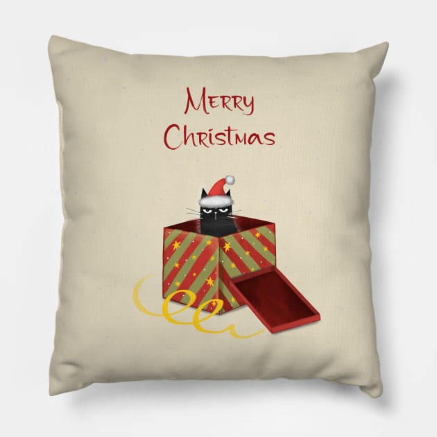 Merry Christmas - Black cats with Santa hat. Pillow by Olena Tyshchenko
