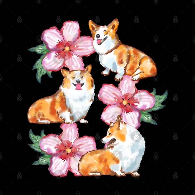 Corgis In Flowers by okpinsArtDesign