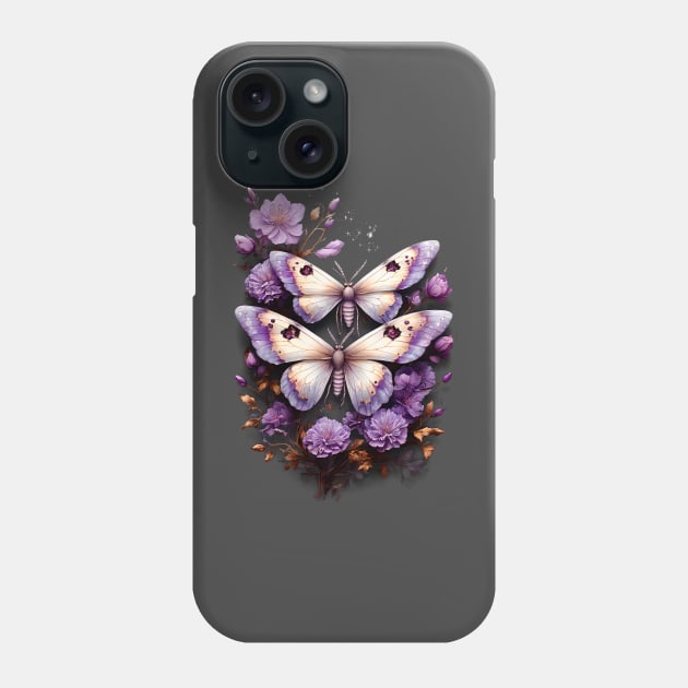 Magical Moths with Violet Flowers Phone Case by 3vaN