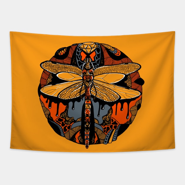 Orangrey Circle of the Dragonfly Tapestry by kenallouis