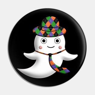 Dad Ghost Halloween hat and tie twill black green orange dots 3D tridimensional 314 Pin