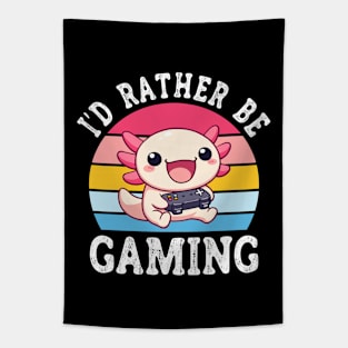 I'd Rather Be Gaming Cute Kawaii Axolotl Gamer Tapestry