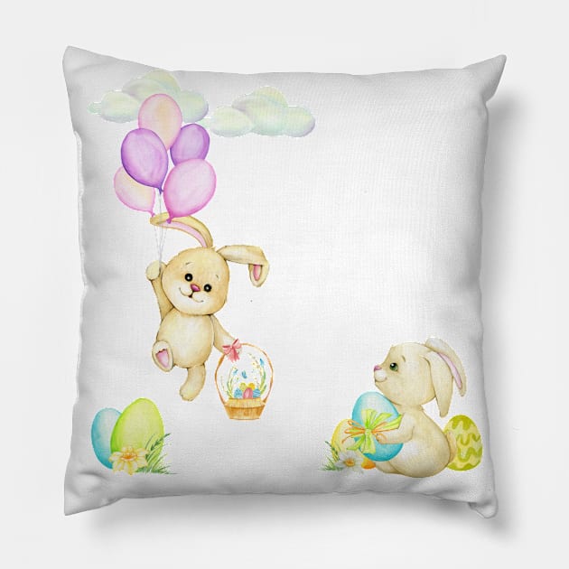 Beautiful bunny design for children and baby clothing for Easter or to decorate a nursery. Pillow by Be my good time