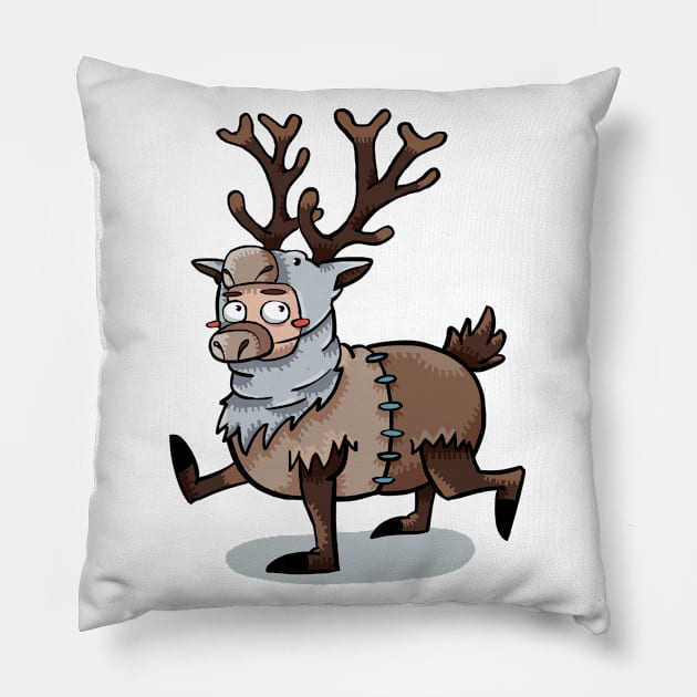 Furry Friends in a Cute Fluffy Reindeer Onesie Pillow by maak and illy