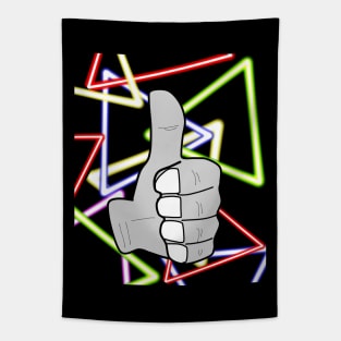 Thumbs up hand drawing triangle geometric pattern background. Tapestry