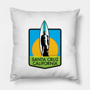 Santa Cruz California Surfer Statue Bill Lidderdale Sticker Sunset Green Pillow