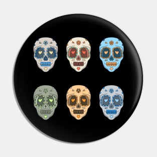 Colorful Day of the Dead Patterned Candy Skulls Pin