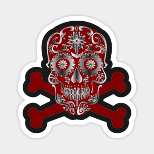 Red Sugar Skull Day Of The Dead Skull And Crossbones Magnet
