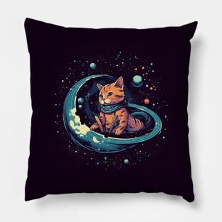 Cute Cat Floating in Space Pillow