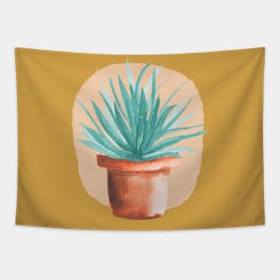Watercolor Potted Green Houseplant Tapestry