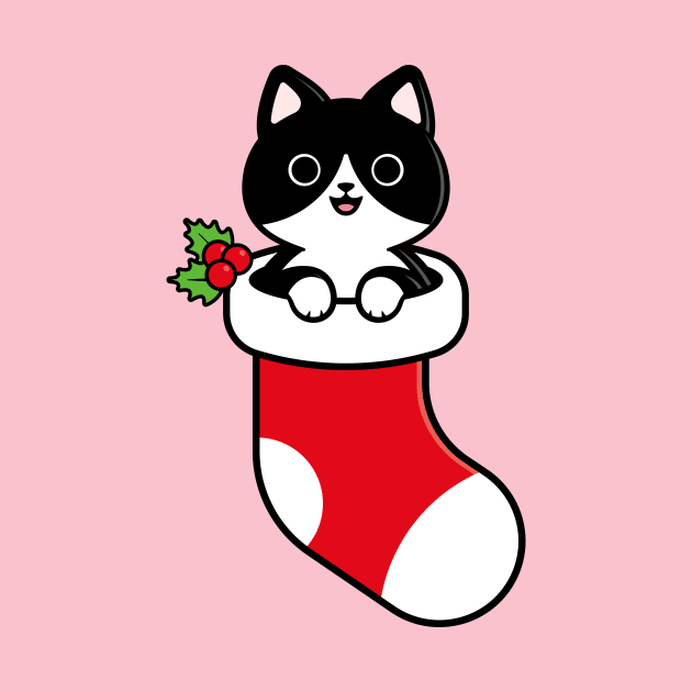 Cute Tuxedo Cat Inside a Christmas Stocking by Gudland