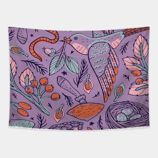 Purple Bird Pattern Tapestry