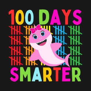 Cute Shark 100th Day Of School 100 Days Smarter Kids Girls T-Shirt