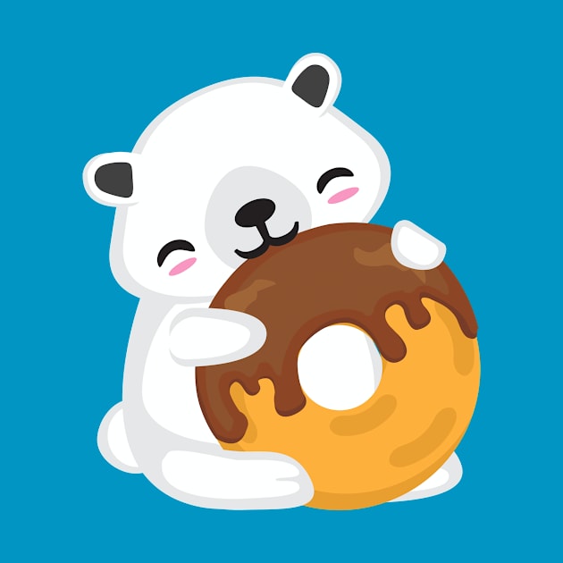 Kawaii Cute White Bear Eating Chocolate Donut Kids design by Uncle Fred Design