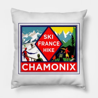 SKI CHAMONIX FRANCE HIKE SKIING HIKING VINTAGE Pillow