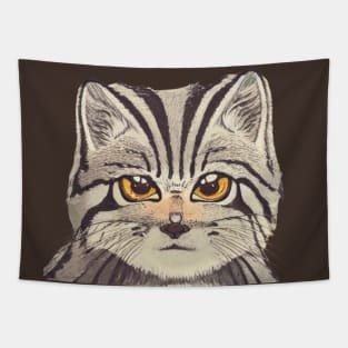 Cute Pallas Cat with Adorable Kitten Face in Vintage Manul Tapestry