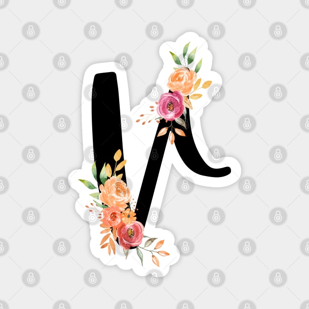 Letter V With Watercolor Floral Wreath Magnet by NatureGlow