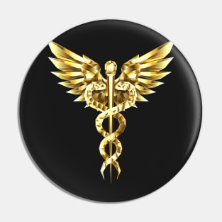 Gold Polygonal Symbol Caduceus Pin