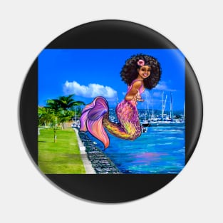 Mermaid with big afro hair, diving into the ocean. Black Mermaid. The best Gifts for black women 2022 Pin