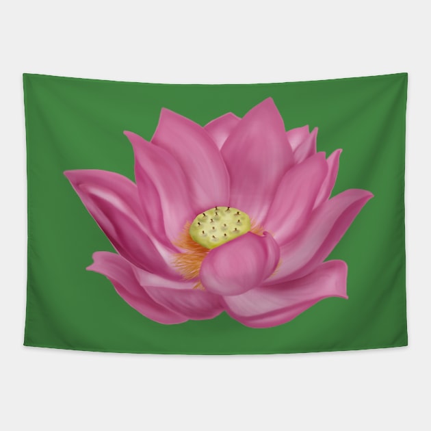 Pink Lotus Blossom Digital Art Tapestry by H. R. Sinclair