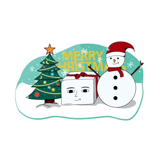 merry christmas snowman box and tree by perfunctory