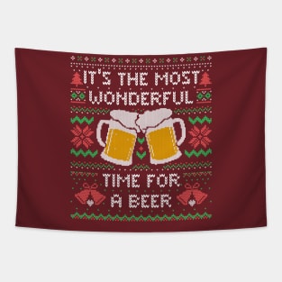 It’s the Most Wonderful Time For a Beer - Funny Quote Ugly Christmas Gift Tapestry