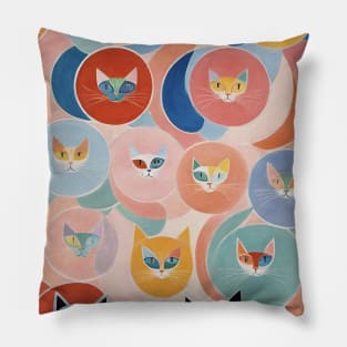 Hilma af Klint's Abstract Catopia: Whimsical Feline Reverie Pillow